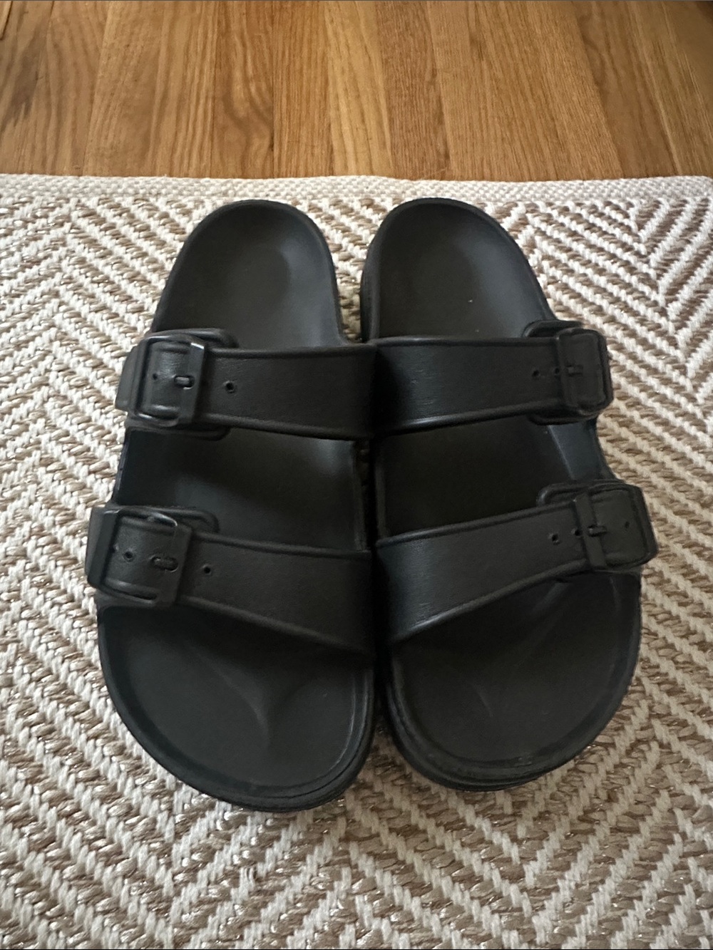 Black Women's Platform Double Buckle Slide Sandals